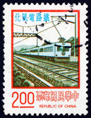 Postage stamp China 1976 train, railroad electrification