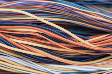 Telecommunications cabling and wiring closeup
