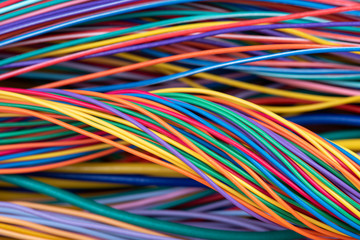 Close-up of multicolored cable and wire in computer network systems