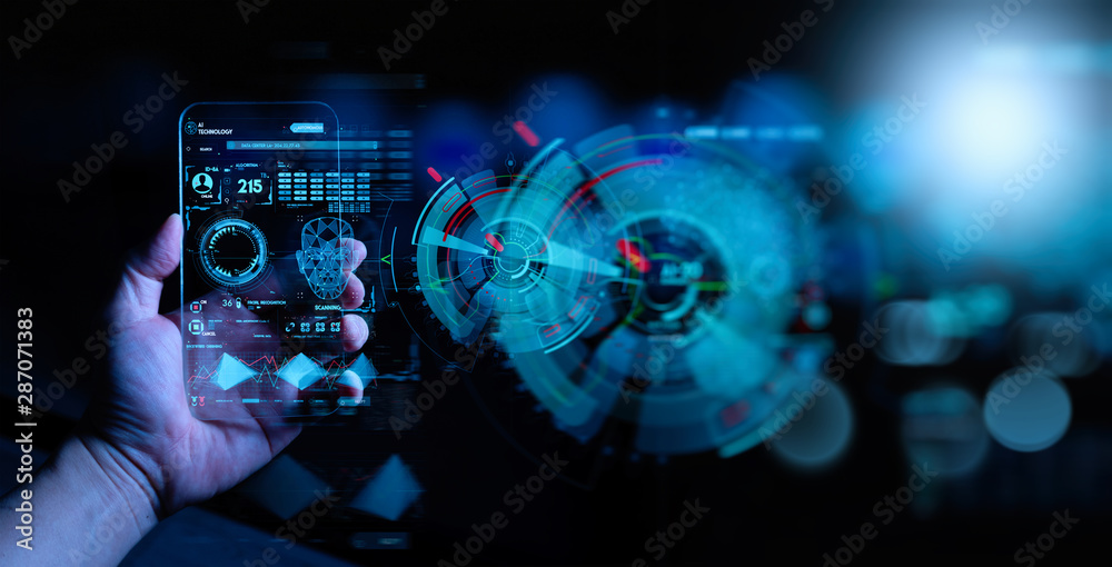 Poster Hand touching Telecommunication network and wireless mobile internet technology  with 5G LTE data connection of global business, fintech, blockchain.