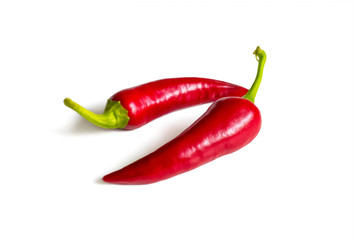 Hot red chili pepper on white