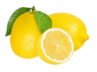 Fresh lemons isolated on white background with clipping path