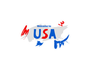 Welcome to USA. Name country template design for greeting card, banner, poster.