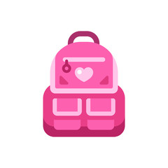 Pink school kid backpack flat icon. Back to school illustration