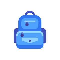 Blue school kid backpack flat icon. Back to school illustration