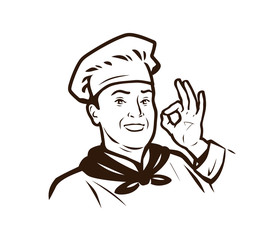 Chef logo. Cook in hat sketch. Vector illustration