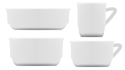 set of cup on white background