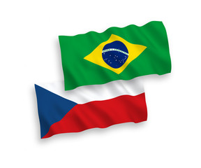 National vector fabric wave flags of Czech Republic and Brazil isolated on white background. 1 to 2 proportion.