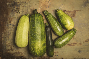 Fresh zucchini or green courgette, farm fresh produce, summer squash, overhead