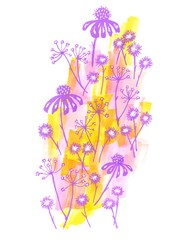 Hand-drawn stylized floral motifs. Color boho styled doodle background.