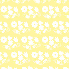 Colorful flower seamless pattern for background, notebook, simple design. Modern abstract vector design for paper, cover, fabric, interior decor. Soft pastel colors for kids/children bedroom