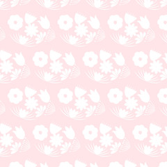 Colorful flower seamless pattern for background, notebook, simple design. Modern abstract vector design for paper, cover, fabric, interior decor. Soft pastel colors for kids/children bedroom