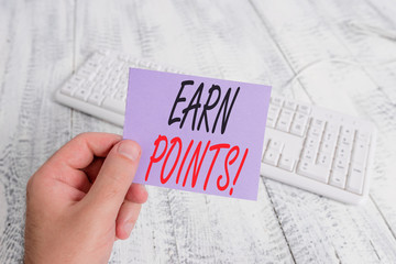 Text sign showing Earn Points. Business photo showcasing collecting scores in order qualify to win...