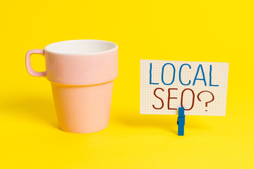 Word writing text Local Seoquestion. Business photo showcasing incredibly effective way to market...