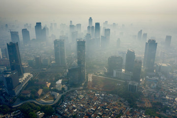Air pollution scenic with residential and skyscrapers