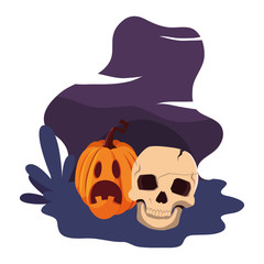 pumpkins and skull happy halloween celebration design
