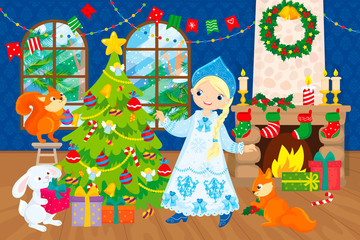 Obraz na płótnie Canvas Snow Maiden Preparing For Christmas At Home