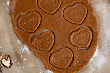 Fragrant gingerbread cookies with nuts. The process of baking gingerbread.