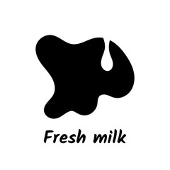 Fototapeta premium Fresh milk text and black cow spot with milk drop. Rough doodle style vector illustration applicable for logo and package design.