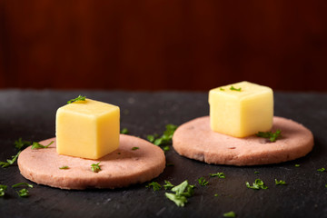 Finger food - raspberry biscuit with cheese
