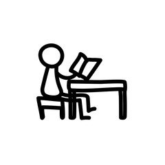 Vector illustration, business scribing doodle. Student sitting at the table learning a lesson.