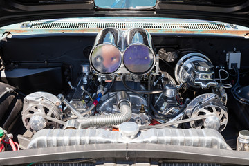 Close-up of Car's Engine, American Classic Car