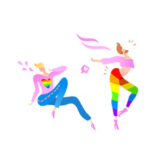 Fototapeta na wymiar Vector colorful illustration, trendy gay man on heels. Flat cartoon style, isolated. Contains rainbow element. Applicable for LGBT (LGBTQ), transgender rights, pride parade, love is love concept.