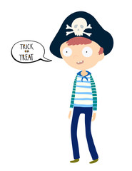 Halloween boy in pirate costume cartoon illustration