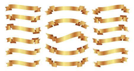 Gold ribbons banners isolated on white background