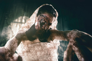 Horrible female ghost wearing bride gown