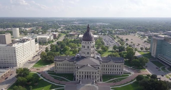 Drone Looking Down on Kansas State Capital Building