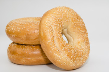 Tasty bagel with sesame seed isolated on white background