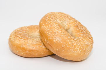 Tasty bagel with sesame seed isolated on white background