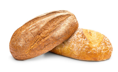 Buckwheat bread with wheat bread on white background.