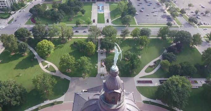 Drone Shot of Ad Astra Statue on Kansas State Capital Building