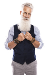 Handsome aged male model posing  on white background