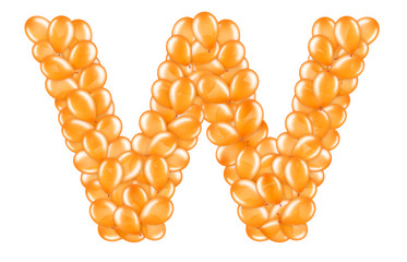 Orange letter W from helium balloons part of English alphabet.