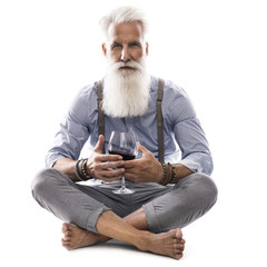 Handsome aged male model posing  on white background