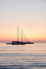 yacht in the Mediterranean at sunrise