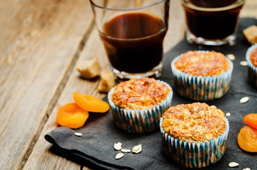 Greek yogurt oats dried apricots muffins with coffee