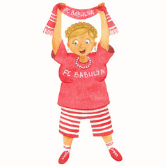 Aged woman cheering for football team