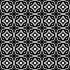Seamless oriental pattern with Arabic ornaments.  White lines on a black background.