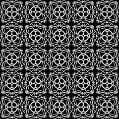 Seamless oriental pattern with Arabic ornaments.  White lines on a black background.