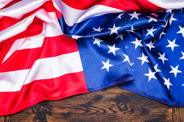 American flag on wooden background