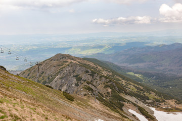 Ski lift in the mountains in the spring, Rock Peak in the mountains, Tatra Mountains