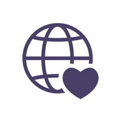 globe vector icon in trendy flat design, heart symbol , love icon