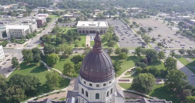 Reverse Drone Shot Reveals Kansas State Capital Building and Topeka