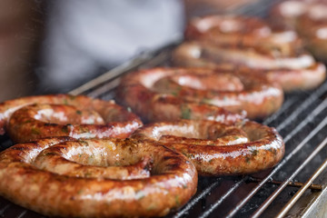 Grilled Northern Thai spicy sausages close-up