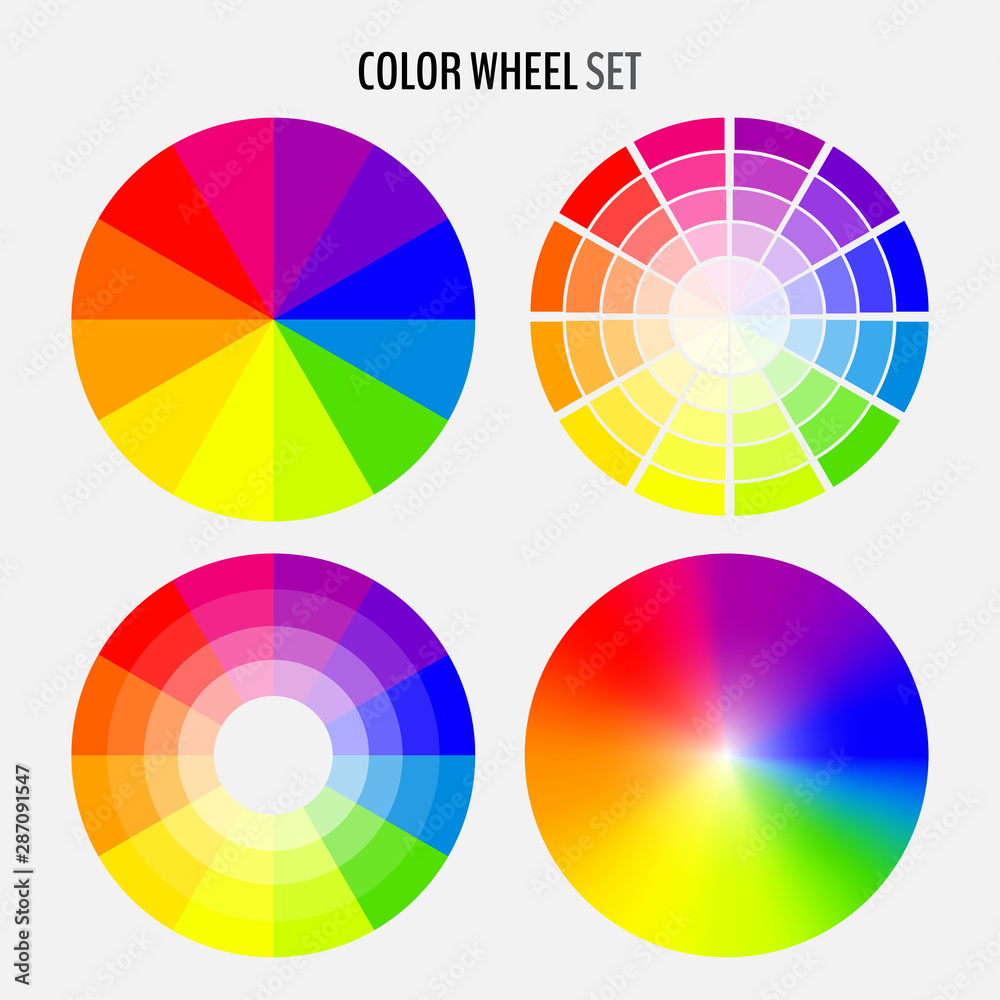 Wall mural set of various color wheels