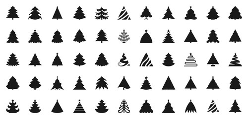 Christmas Tree black flat glyph icons vector set - 287092140
